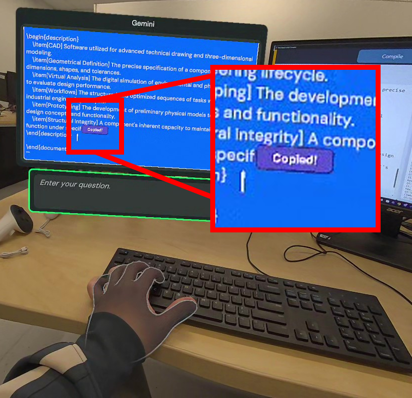 Study 2 feedback interaction and content copy state in AR second screen interface.