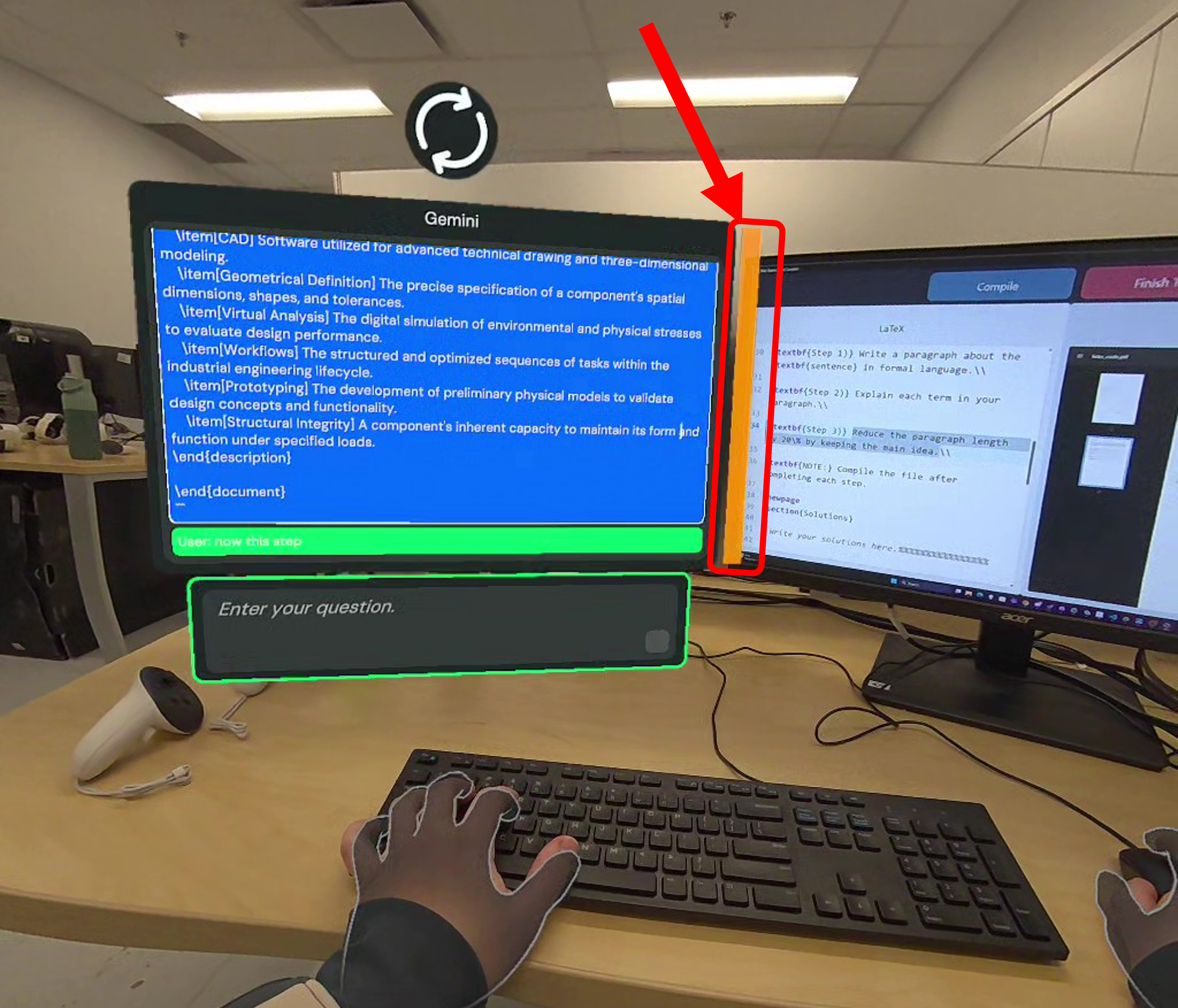 AR display region and visual feedback area during cross-reality authoring tasks.