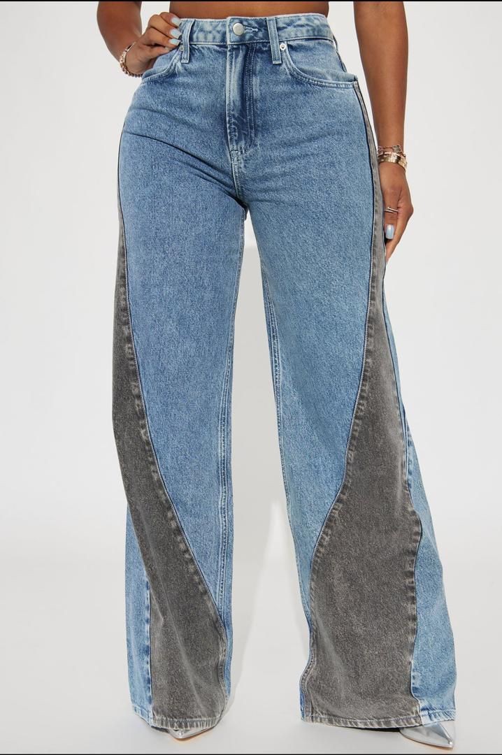 Patchwork Denim Long Jeans For Ladies Fashion