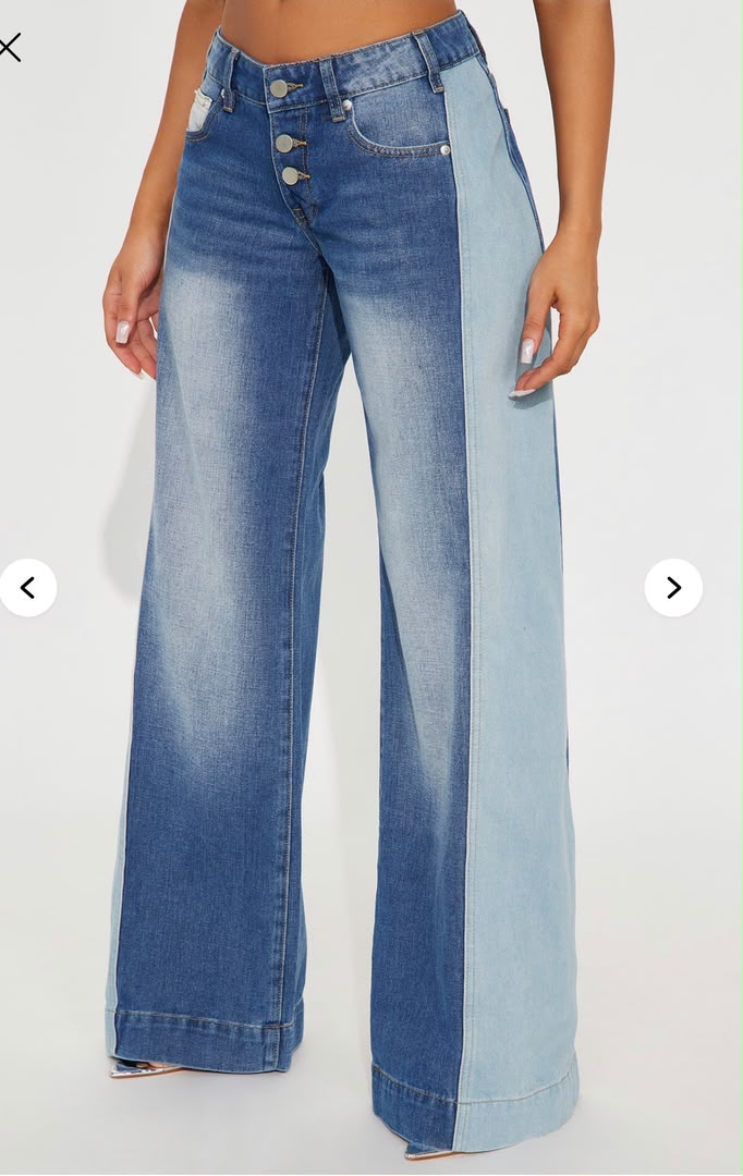Two tone blue wide leg jeans for fashion