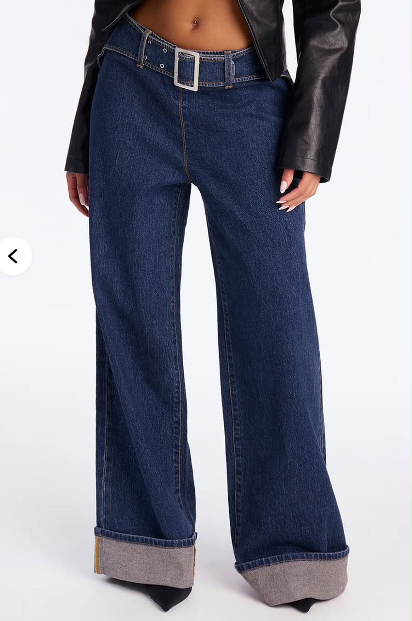 blue belt detail cuffed jeans outdoor style