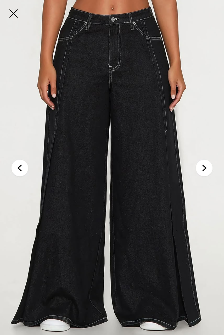 black contrast stitch wide jeans for fashion