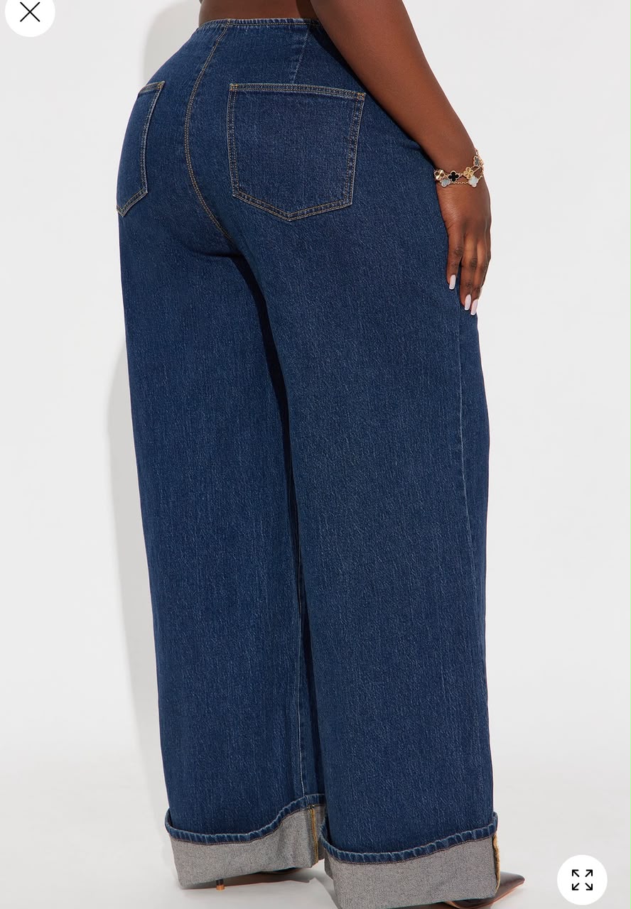 women folded cuff wide jeans for fashion
