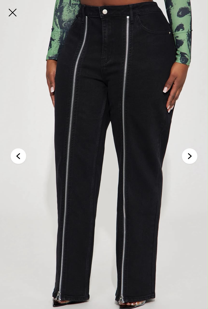 black front zip wide jeans for fashion