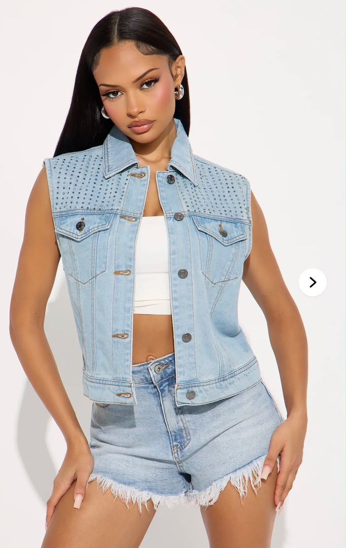 blue studded denim vest set for fashion