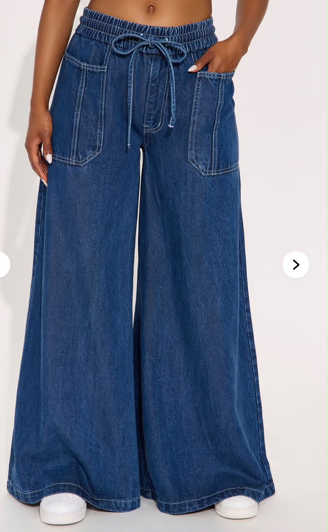 blue drawstring patch pocket jeans outdoor style