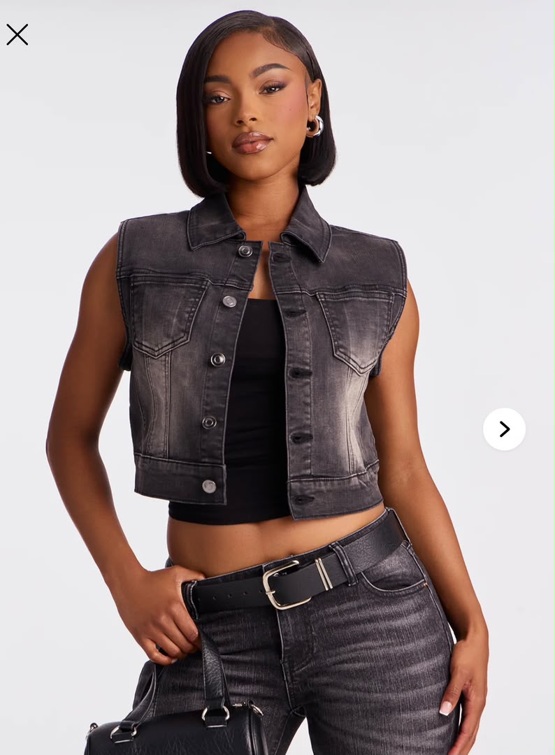 washed black denim vest outdoor style