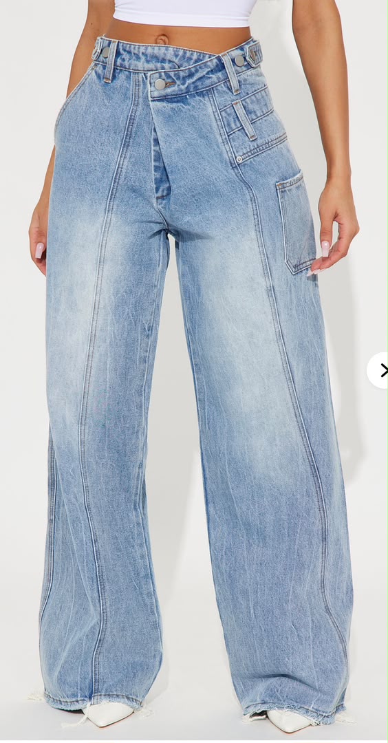 blue cross waist wide leg jeans for fashion