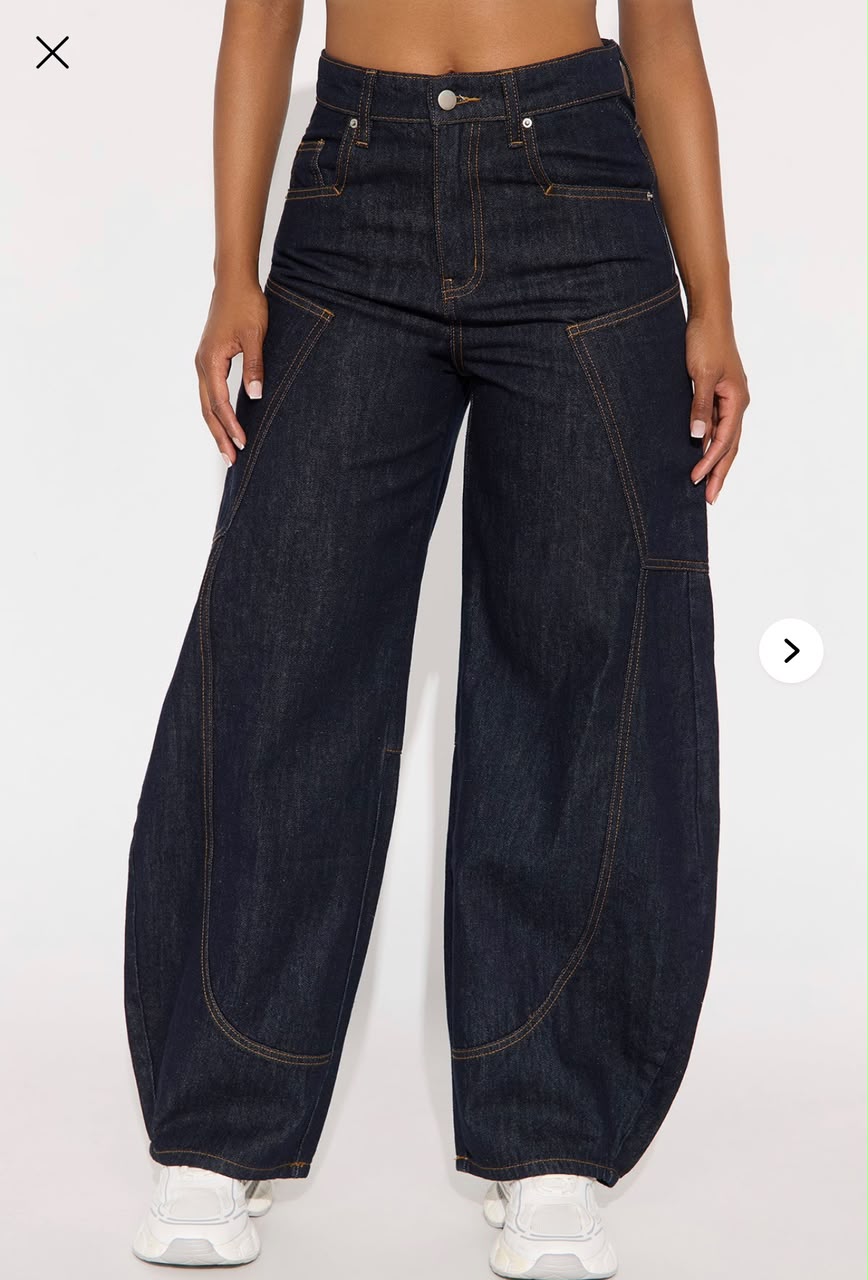 Curved-Seam Barrel-Leg Jeans