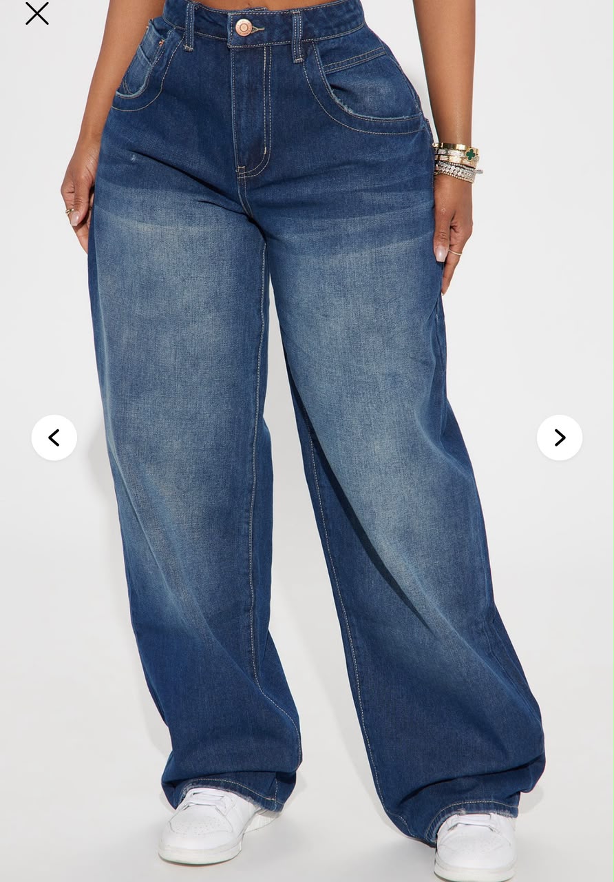 Mid-Wash Baggy Slouch Wide-Leg Jeans