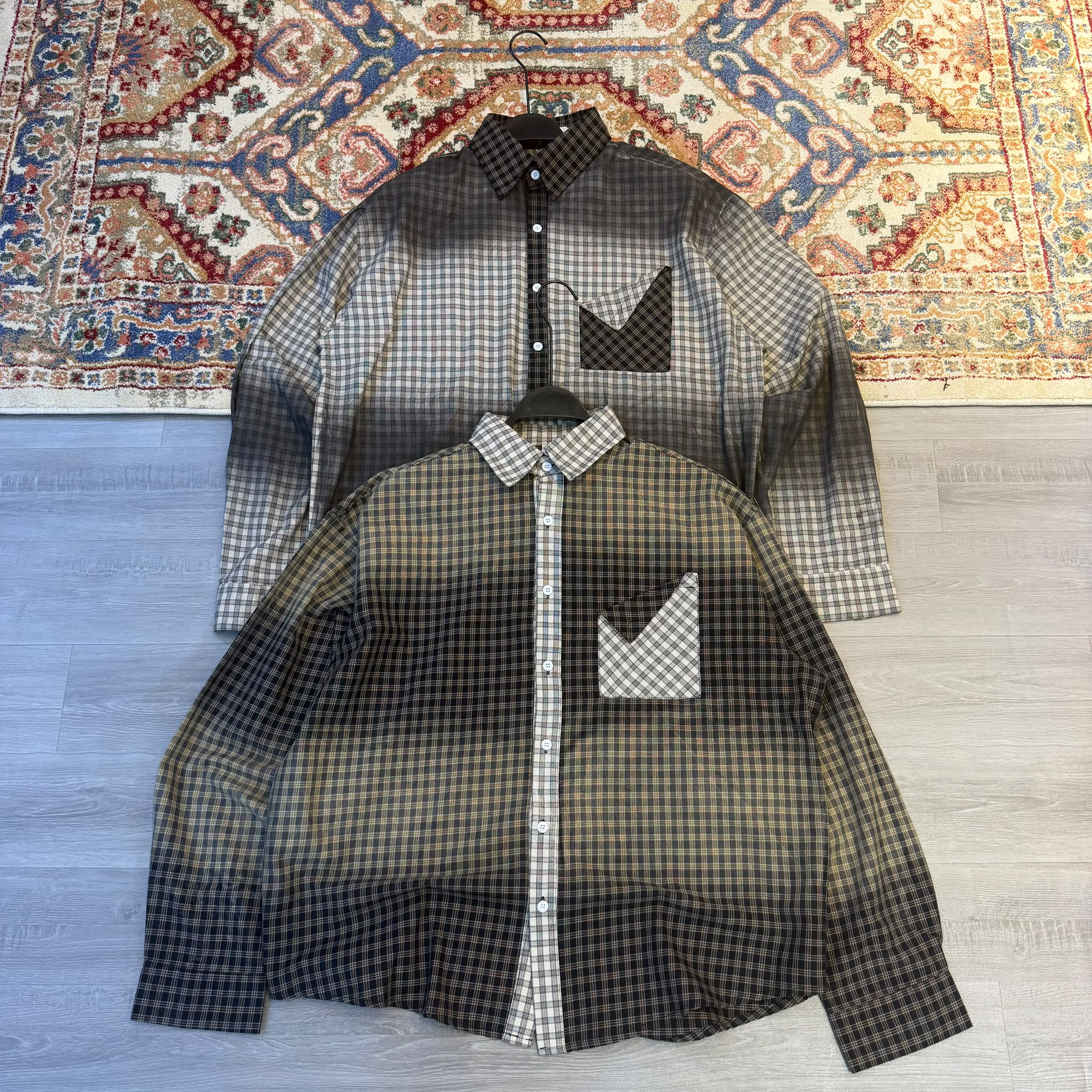 Shadow Grid Plaid Long Sleeve Statement Shirt
