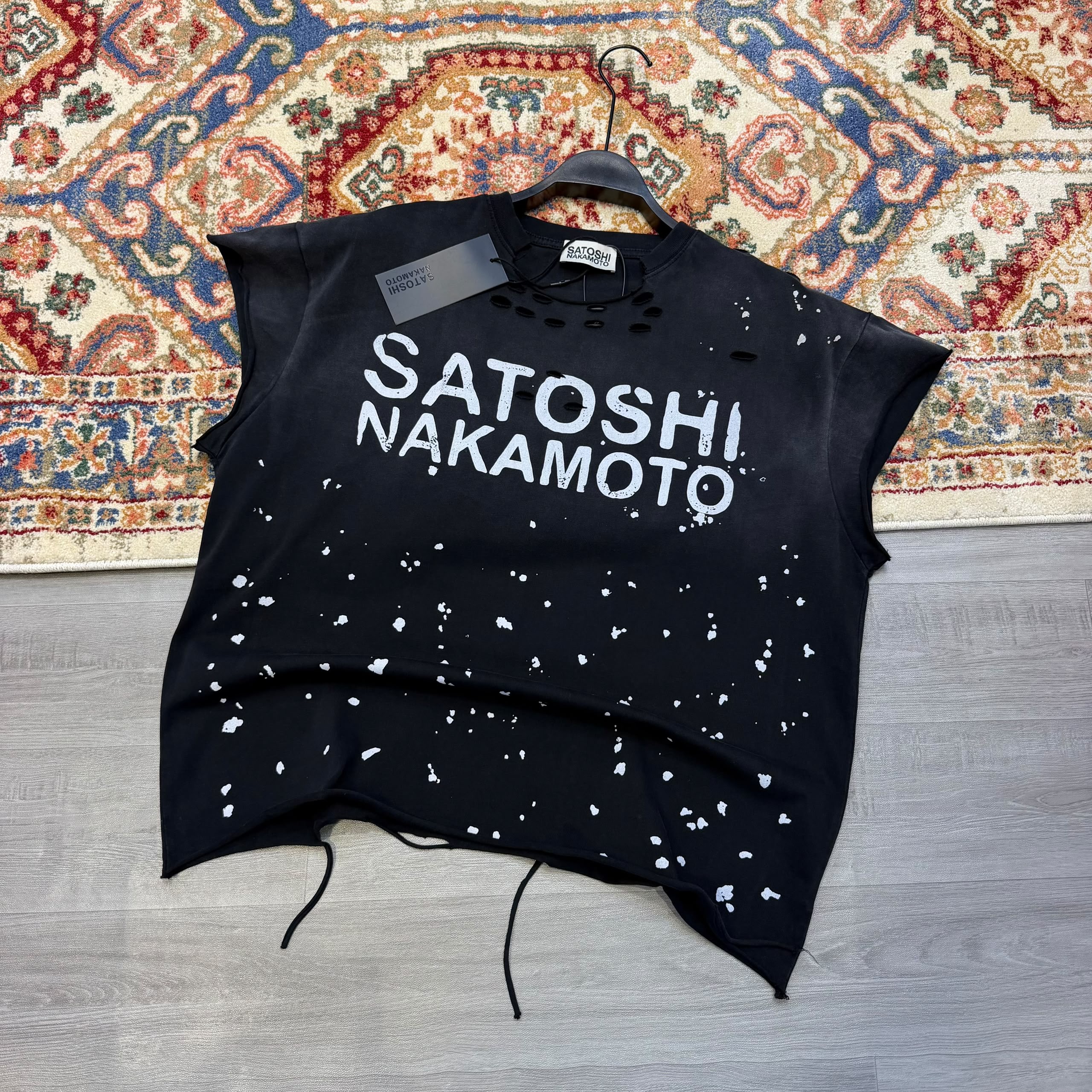 Satoshi Nakamoto Distressed Splattered Sleeveless Tee