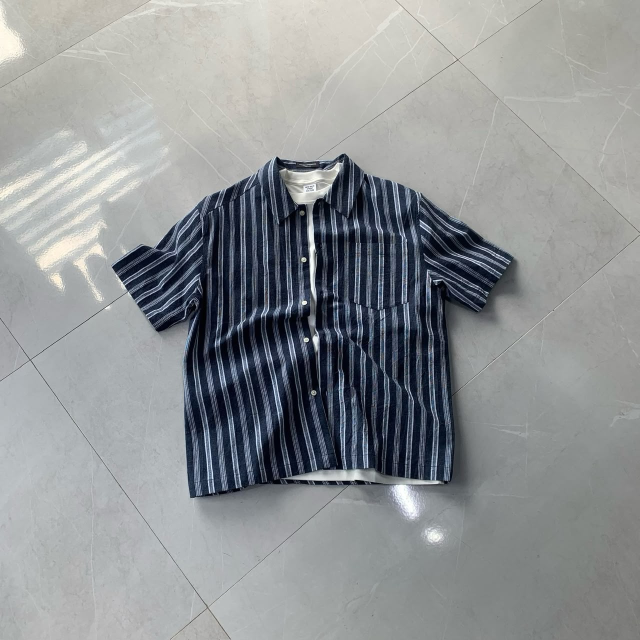 BLUE CONTRAST STRIPPED SHIRT