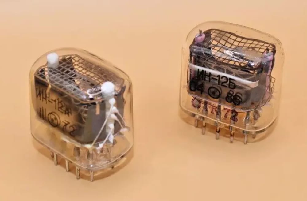 Used IN-12A and IN-12B tubes side by side, with the type printed on the glass