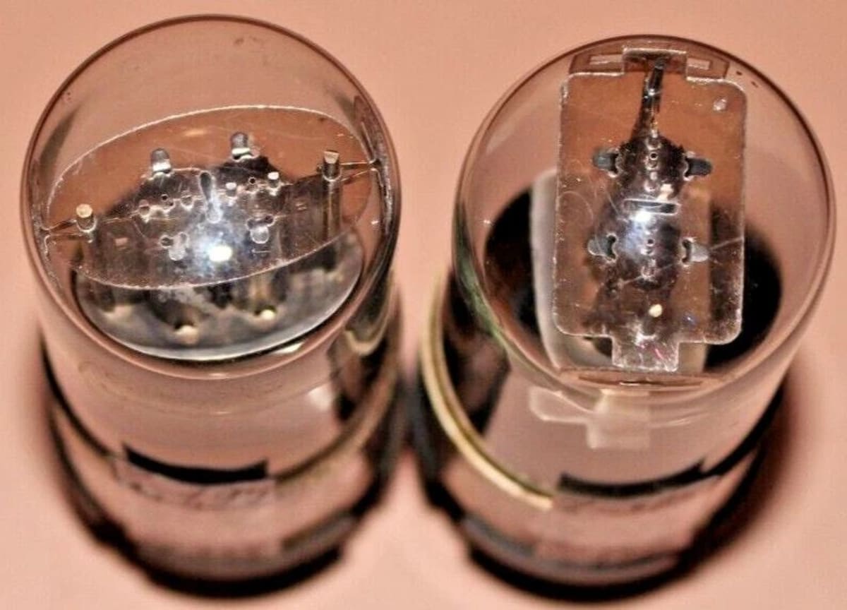 2x 6N9S ( 6Н9С ) = 6SL7 = 1579 MELZ Metal Base Matched Pair Tested Rare Triodes - Image 2