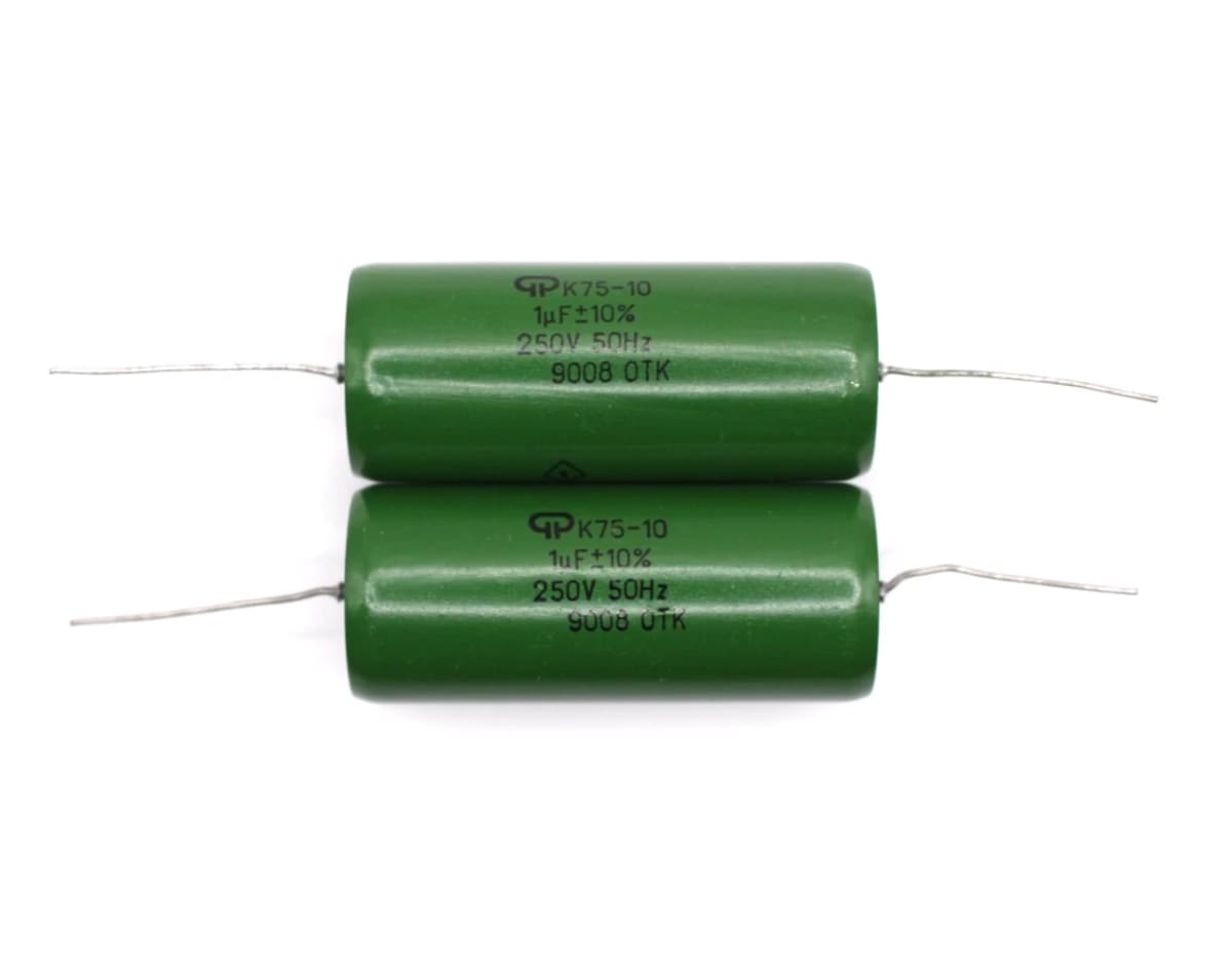 2x K75-10 1uF 250V USSR Hybrid Audio Capacitors Paper in Oil PIO / NOS / OTK