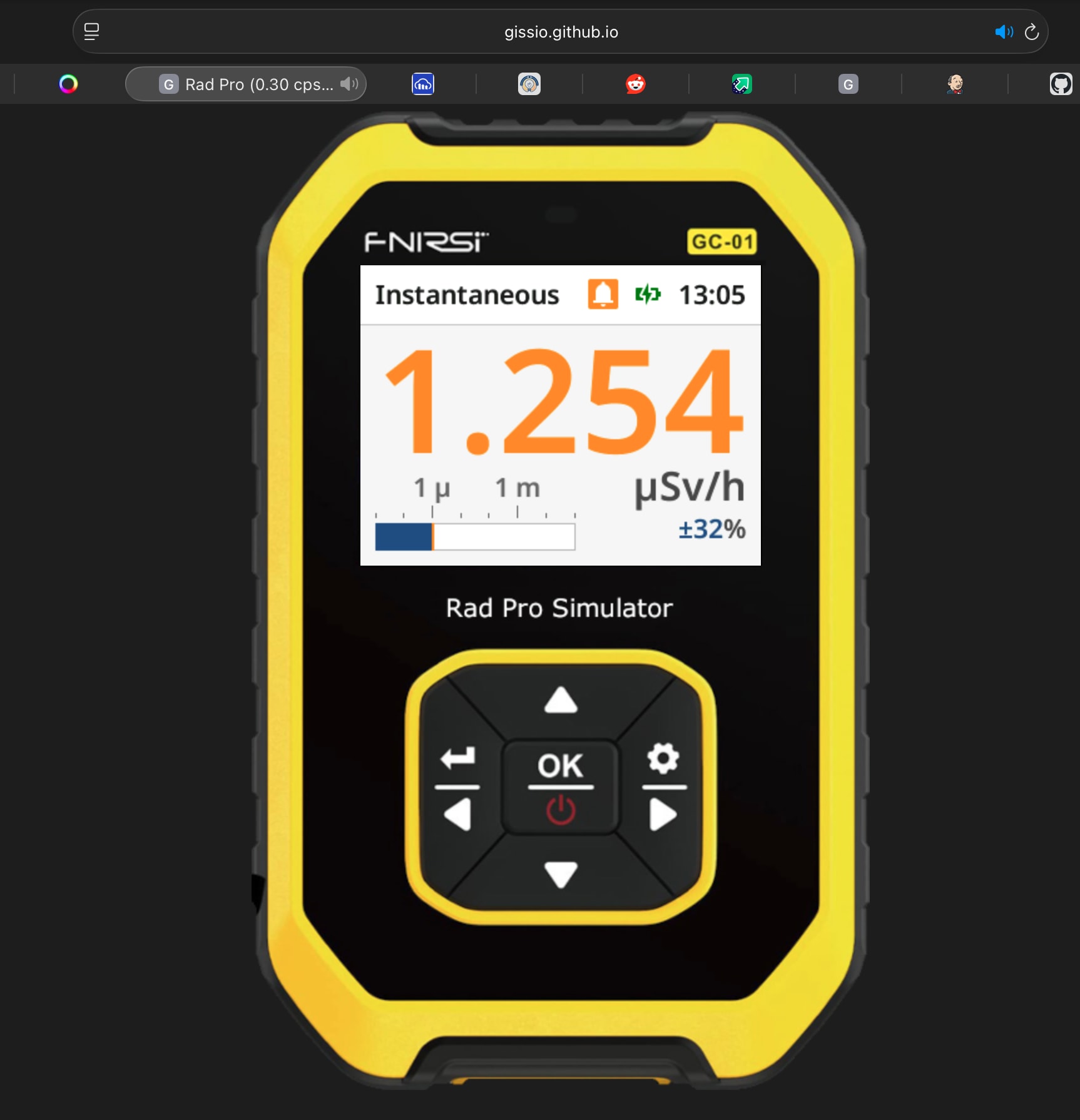 Rad Pro firmware interface in the official simulator