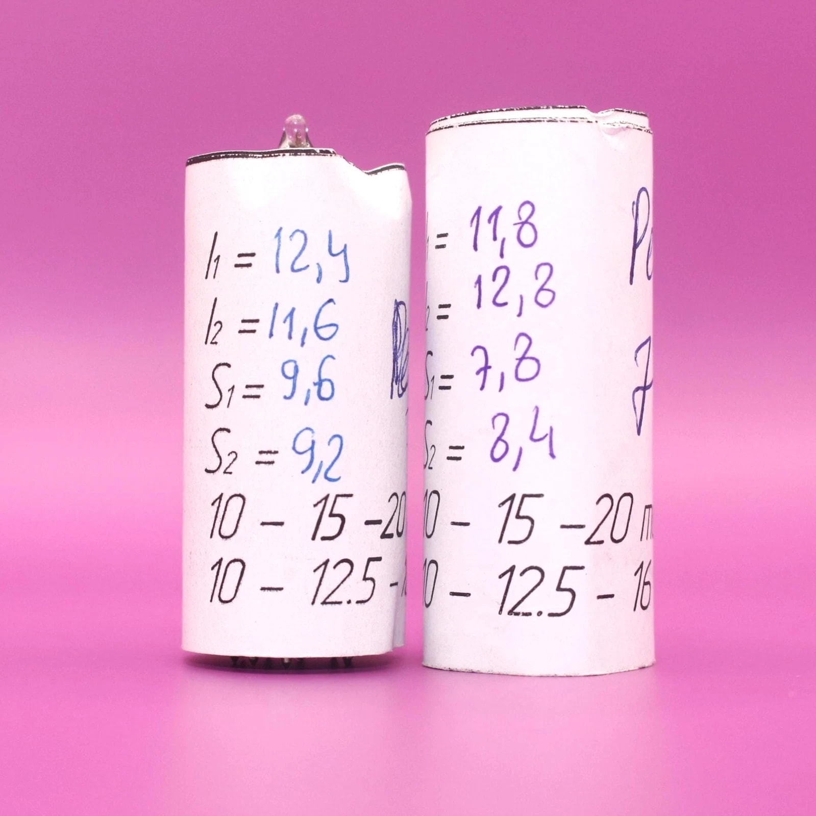 Handwritten L3-3 measured values on paper labels wrapped around two Reflector 1974 6N23P tubes