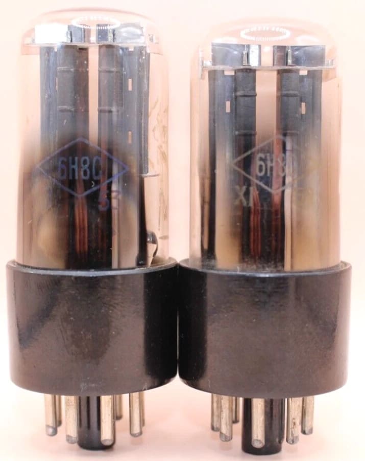 Soviet Foton 6N8S with ribbed anodes, 1950s production, matched pair