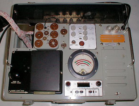 A Hickok Cardmatic (USM-118B) tube tester with a punched-card slot at lower left