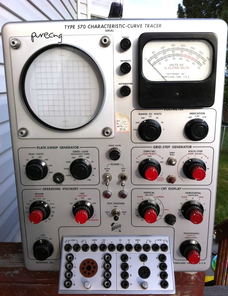 Front panel of a Tektronix Type 570 vacuum-tube characteristic-curve tracer