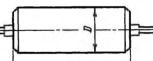 Detail of the K40U-9 drawing with the D arrow spanning the capacitor body across its diameter
