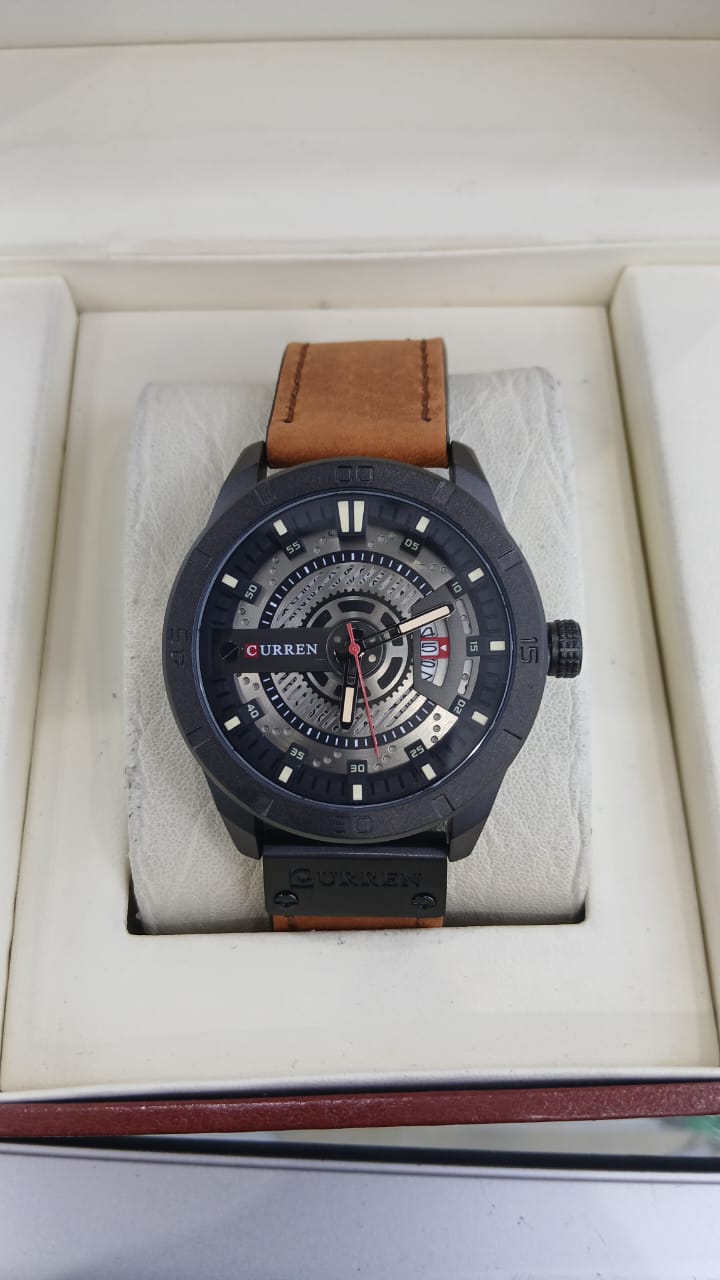 Curren Black Skeleton Leather Watch