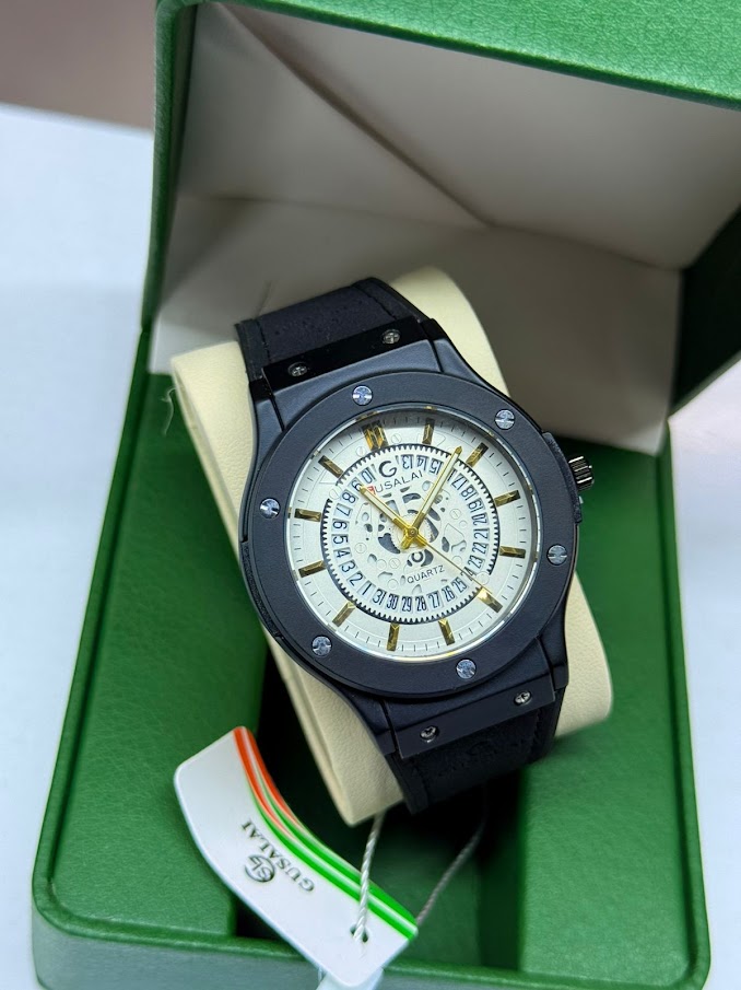Gusalai Original Men Leather Watch(Black)