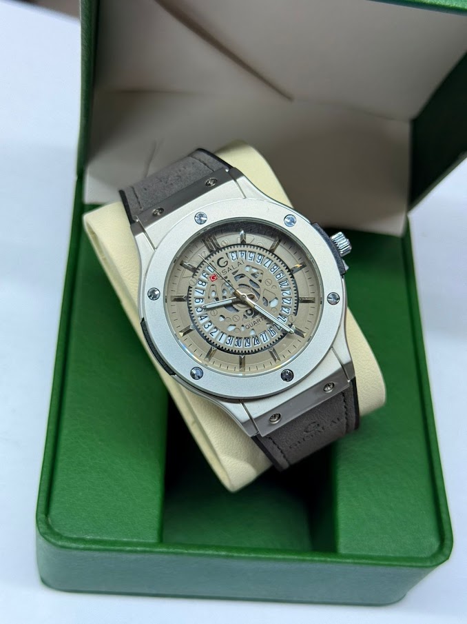 Gusalai Original Men Leather Watch(Silver)