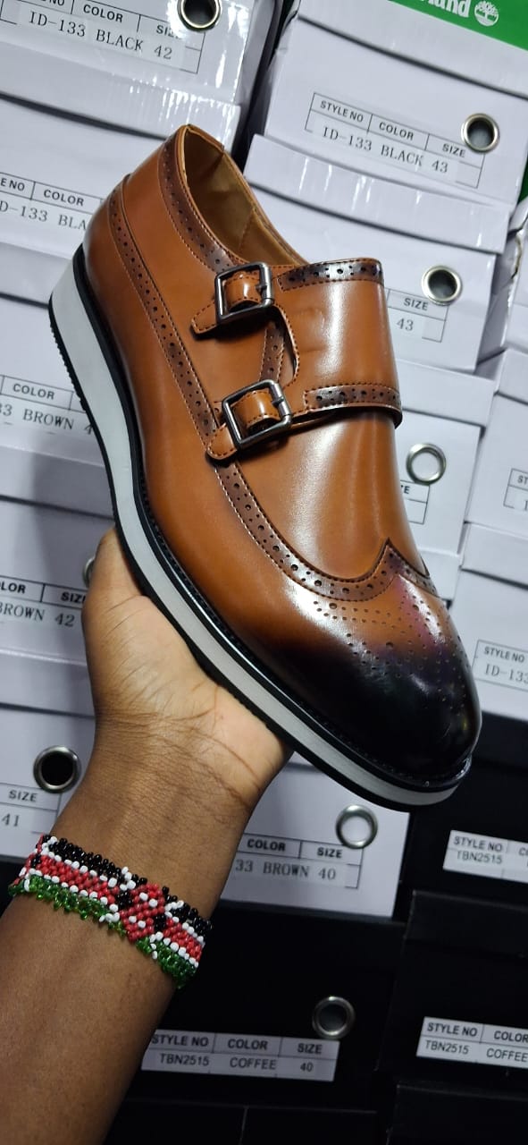 Turn leather double monk strap shoe