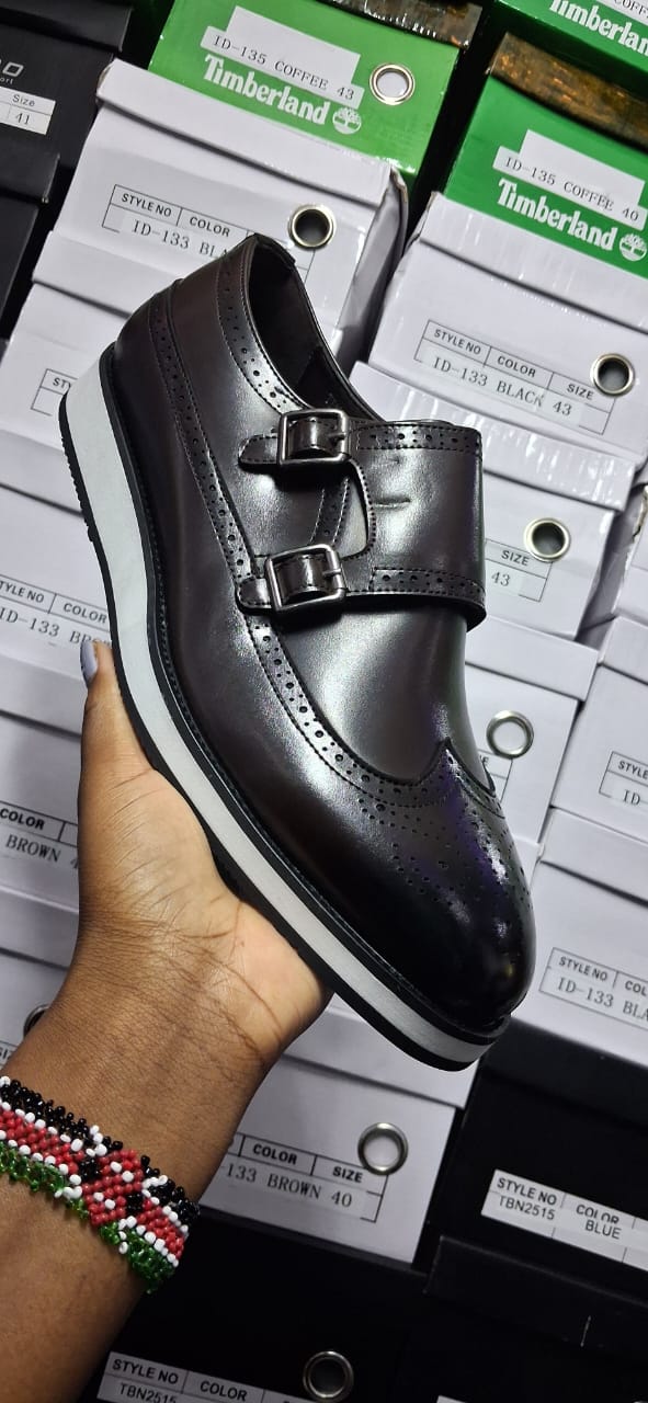 Double strap monk leather shoes