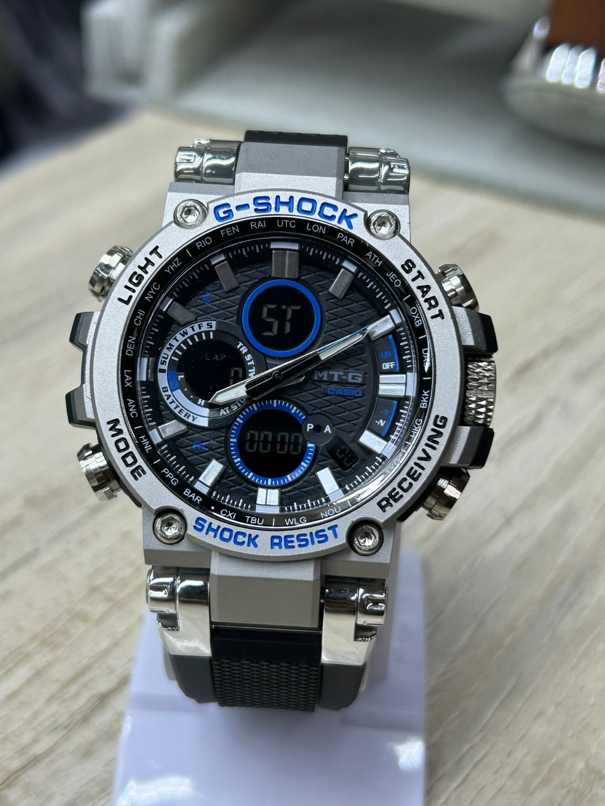Casio G-Shock MT-G B1000 Series – Silver & Blue Tactical Chronograph