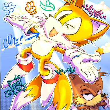 Two Tails - English version, a Sonic the Hedgehog fanfiction comic. In this world of few rules, Sonic and Tails from the east can coexist with their western versions. 
Can the two Tails get along well?