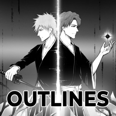 Outlines, a Bleach fanfiction comic. Where did it all go wrong? Did Ishida’s arrow miss its target? Or Zangetsu didn’t strike true?
It doesn’t even matter now. The worlds are slowly, inevitably falling apart.
Kurosaki Ichigo and Aizen Sousuke, the last living beings in the dying Universe, are spending their last moments in quiet conversation.
But not even death is so simple with these two.

Post-TYBW time-travel fix-it starring Ichigo and Aizen. Can be read as AiIchi. PG-13 for canon-typical violence&gore. No NSFW.
Potential warnings listed on the first page!

Posting roughly 1 new page per 1-2 weeks.