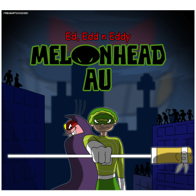 Ed, Edd n Eddy - Melonhead AU, a Ed, Edd n Eddy fanfiction comic. An alternate universe where Ed, Edd n Eddy characters are adults living in a superhero setting similar to DC or Marvel. Captain Melonhead and Splinter the Wonderwood battle the evil Professor Scam to prevent him from summoning an even greater threat upon Peach Creek City - his brother, The Whaler! 
The story is currently split into two series - "Melon Time" and "Captain Melonhead Strikes".
