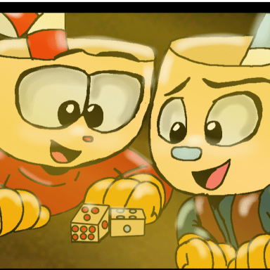 Cuphead and Mugmans Trip to El Dorado , a Cuphead fanfiction comic. In a world of vibrant 1930s-style animation, Cuphead and Mugman, the two inseparable brothers with porcelain heads, find themselves in another predicament. After a particularly disastrous dice game, they owe a formidable sum to the nefarious King Dice. Desperate for a solution, they stumble upon a hidden map in the Devil's Casino, a map that promises untold riches—the legendary city of El Dorado.
​The map, however, is a mere fragment, leading them on a wild goose chase filled with whimsical and perilous encounters. They navigate treacherous jungles made of giant candy canes and face off against a grumpy, mustachioed crocodile who guards a river of molten marshmallow. Their journey is a series of escalatingly absurd challenges, each one pushing their cartoon physics to the limit. They slide down waterfalls of seltzer water, swing on vines made of licorice, and outwit mischievous monkeys who fling pies instead of coconuts.
​Their quest takes an unexpected turn when they encounter Ms. Chalice, a charming and resourceful ghost who is also on the trail of El Dorado. She has a talent for finding shortcuts and a knack for trickery, which she uses to their advantage. They also cross paths with Bendy, a mischievous ink demon who is more of a chaotic wildcard than a helpful companion. He causes as much trouble as he solves, leaving a trail of inky chaos wherever he goes.
​Upon finally reaching El Dorado, they are met with a sight of breathtaking beauty. The city is a marvel of golden architecture, with temples shaped like teapots and streets paved with chocolate coins. However, the inhabitants, a race of gentle, golden-skinned people, immediately mistake the brothers for ancient gods, a prophecy foretelling the arrival of two porcelain-headed saviors. Cuphead, ever the opportunist, and Mugman, reluctantly following along, decide to play the part. With Ms. Chalice as their "high priestess" and Bendy as their "divine jester," they live a life of luxury, showered with praise and offerings of golden donuts.
​But as days turn into weeks, Cuphead starts to have a change of heart. He sees the genuine kindness of the people of El Dorado and witnesses their simple, joyful lives. He finds himself helping them with their everyday problems, from fixing a broken aqueduct made of licorice to organizing a grand festival of song and dance. The mischievous, selfish cup starts to care for the people he was once so eager to exploit.
​Meanwhile, a dark figure lurks in the shadows. The Devil, furious that Cuphead and Mugman stole his map, has disguised himself as a malevolent ruler of a neighboring kingdom, a tyrant who only desires the fabled "Heart of El Dorado," an artifact said to hold immense power. His eyes are fixed not on the gold, but on Cuphead himself, a prize he has been seeking since their first fateful encounter.
​The ruse is eventually exposed. A frantic chase ensues as the Devil reveals his true form, his shadowy tendrils lashing out at the fleeing heroes. Cuphead, Mugman, Ms. Chalice, and Bendy are now on the run, no longer seen as gods but as fugitives. They must use all their wits and cartoonish powers to escape the Devil's wrath and protect the people of El Dorado, a people Cuphead now considers his friends. The adventure that began as a greedy grab for gold has transformed into a desperate fight for survival and a test of true heroism.