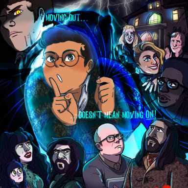 My Familiar's Ghost, a What We Do In The Shadows fanfiction comic. A post-season-4 Nandermo AU following Guillermo's ghost as he tries to find himself (in a very literal sense) and move on (from Nandor and the mortal plane). Featuring unflattering taxidermy, overly-complicated supernatural lore, three-way phone calls, and a surprising cameo!