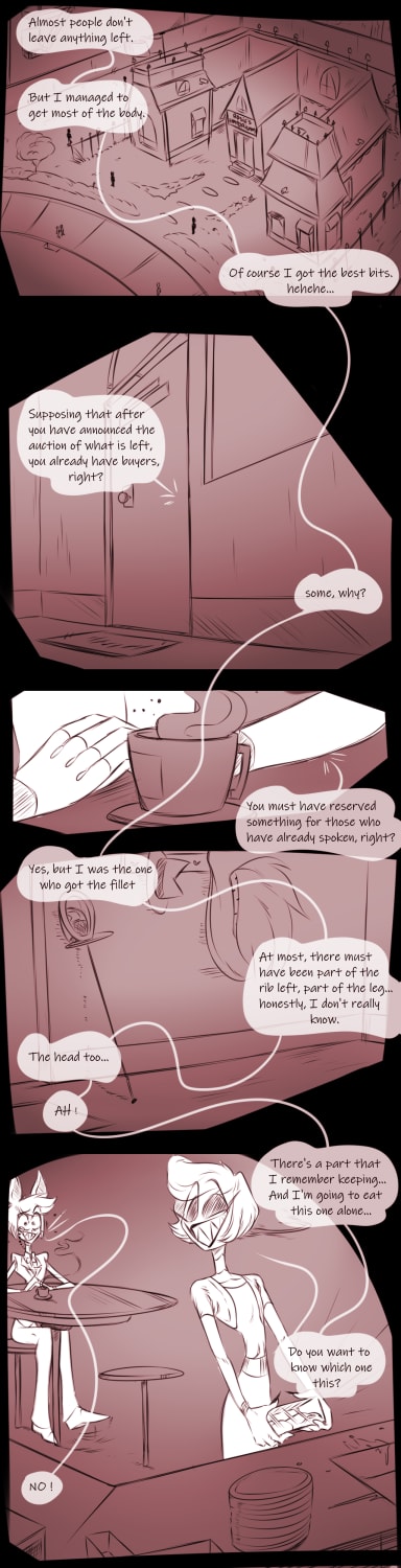 Episode-14: of Hell Is Not Forever, a Hazbin Hotel fanfiction comic. Alastor pays Rosie a visit and sells "his" labor.