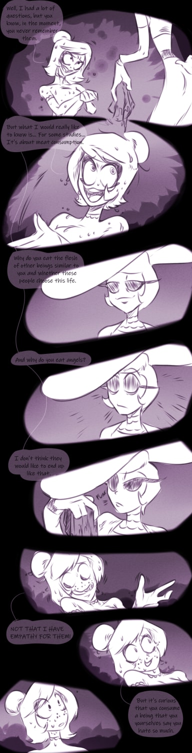 Episode-17: of Hell Is Not Forever, a Hazbin Hotel fanfiction comic. Emily tries to fool Rosie