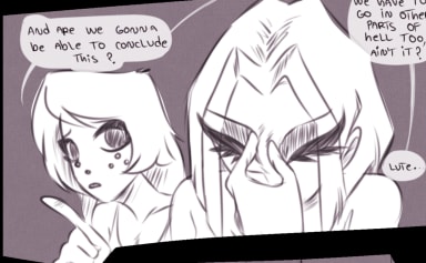 Episode-6: of Hell Is Not Forever, a Hazbin Hotel fanfiction comic. Emily is having second thoughts about being in Hell, does she manage to convince Lute to head back?