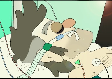 Episode-7: - Gravity Falls Don't you die on me CONTINUATION PART 6 of Gravity Falls: Don't you die on me comic, a Gravity Falls fanfiction comic. Courtney and Stanley return home late at night. Courtney tries to calm down the worried children, but this situation is not easy for her. For the rest of the night, Courtney sleeps restlessly, having nightmares. In the morning, she decides to go to the hospital. To her surprise, it turns out that Stanley has already gone there alone. Courtney asks Soos to watch over the children while she and Stanley are in the hospital. Courtney keeps thinking about the doctor's words. It turns out that Stanford, despite the surgery, is still in serious condition. Due to serious internal injuries, he is still unconscious and connected to life-support machines. Stanley begs the doctor to let him into the room where Stanford is lying. Eventually, the doctor agrees, but the sight that Stanley will see will be devastating.