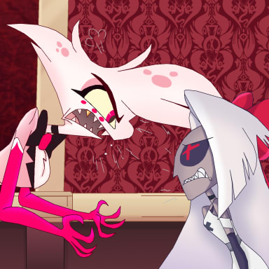 Episode-2: - The Argument of Caught in his Own Webs, a Hazbin Hotel fanfiction comic. Five weeks have passed since Angel joined the Hazbin Hotel. Vaggie has had enough of Angels disrespectful nature by sneaking out of the Hotels to do drugs and engage in sex in an unseen event. Angel is reassured by Charlie that he's safe and can be helped if he lets them know what's happening. Despite Charlie's offer, Angel doesn't want anything to do with it, either because he doesn't believe it's possible or out of fear of something else.