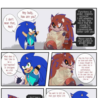 Episode-1: - Act 1 - Blurred of Memory Blurred - Metal Organic AU, a Sonic the Hedgehog fanfiction comic. A brief conversation that takes place after the final event of Scrapnick Island, specifically where Mecha was going to let himself die in the giant oven.