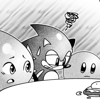 Episode-1: - Hmm Hamburger of Japanese Sonic vs. American Sonic, a Sonic the Hedgehog, Kirby, Ristar, Crash Bandicoot and Megaman fanfiction comic. Hmm cheese