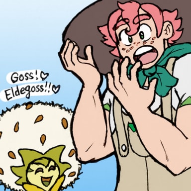 Episode-2: - Milo Gets Swol of MMJ's Milo Collection, a Pokemon fanfiction comic. A silly idea I had XD

Several people have already joked that Milo is just some kid in a muscle suit, since his baby face doesn't fit his hulking muscles. Well, here's MY headcanon for why he's so weirdly strong! He got that way by eating Eldegoss' super nutritious head seeds