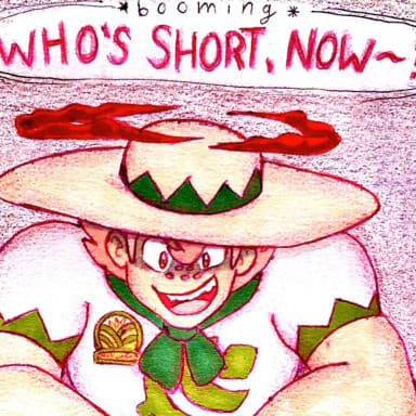 Episode-9: - Milo Isn't Tall of MMJ's Milo Collection, a Pokemon fanfiction comic. A saga of drawings crossing over Milo with some of mine and my friend @HeLIZacopter's favorite characters

Based on the fact that initially my friend and I thought Milo was hulking and big, only to find out that he was actually very short lol