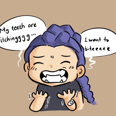 Episode-2: - Rumi's new teeth of Huntrix girls daily life, a KPop Demon Hunters fanfiction comic. 