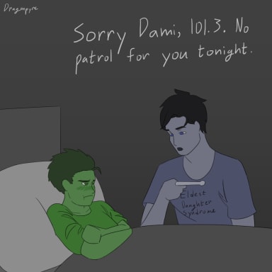 Episode-37: - Sick Day of Secret Robin, a DC and Batman fanfiction comic. Damian got the flu. Their excuses have not improved.