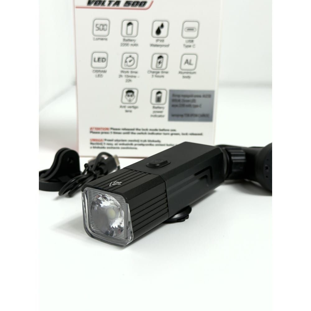 Ліхтар передній 500 Lum, Osram LED, акум. 2200 mAh, type-C AU238