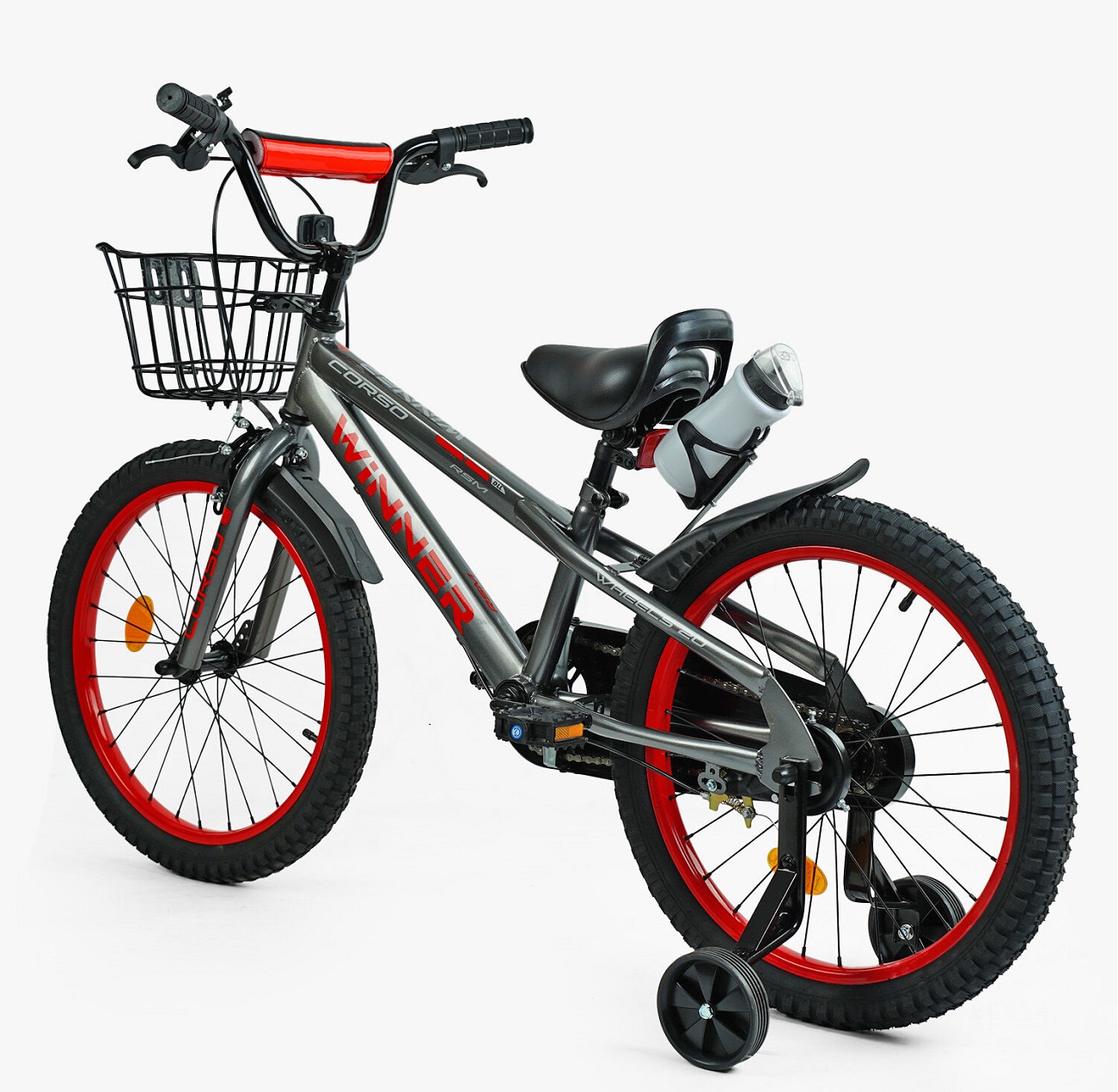 CORSO Велосипед 20 *WINNER*, додаткові колеса, дзвоник, кошик, бутилочка — зображення 2